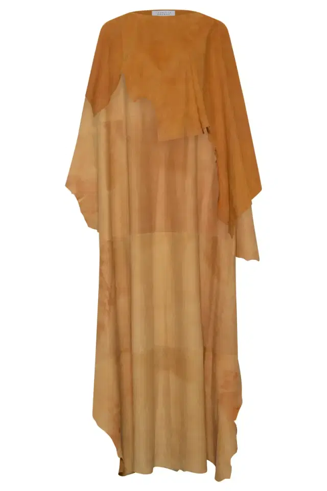 Gabriela Hearst Calian Raw Cut Cape In Cashew Suede