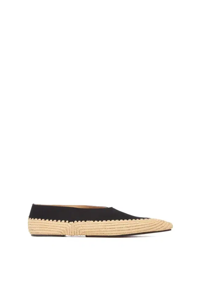 Gabriela Hearst Strength Flat Shoe in Black Suede & Natural Raffia