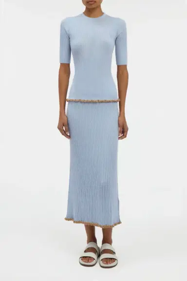 Gabriela Hearst Kavya Knit Skirt in Halogen Blue Cashmere Silk | Thumbnail 3 Gabriela Hearst Kavya Knit Skirt in Halogen Blue Cashmere Silk | Thumbnail 3