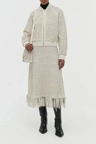Gabriela Hearst Odin Bomber Jacket in White Woven Leather | Thumbnail 4