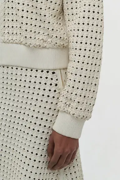 Gabriela Hearst Odin Bomber Jacket in White Woven Leather | Thumbnail 9