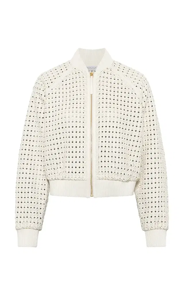 Gabriela Hearst Odin Bomber Jacket in White Woven Leather