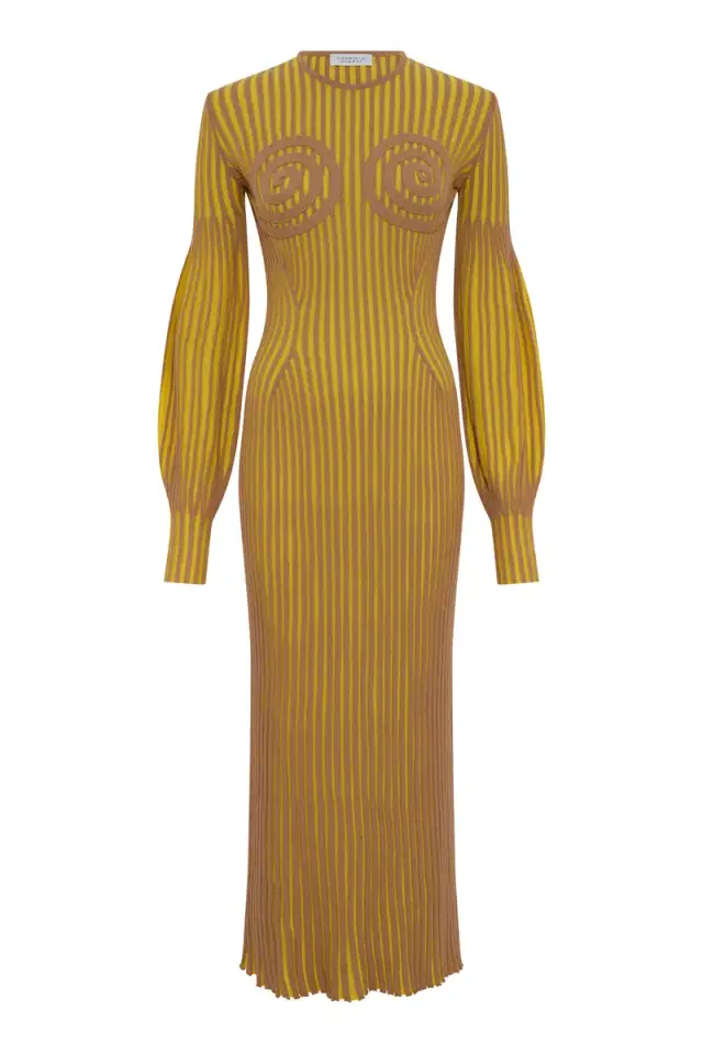 GABRIELA HEARST Karina Knit Maxi Dress in Citrine & Camel Merino Wool