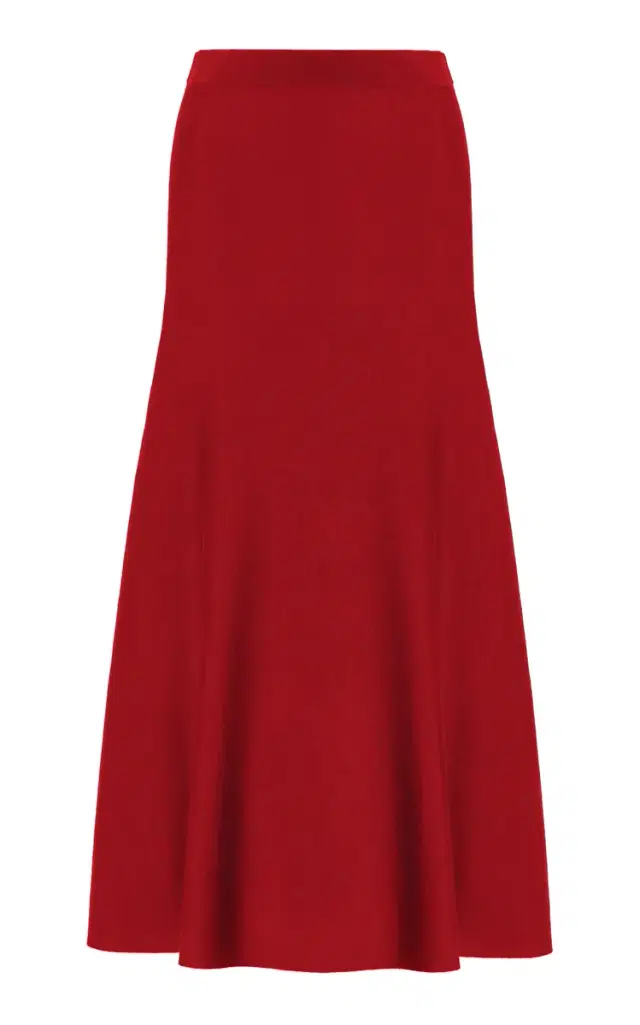 GABRIELA HEARST Freddie Knit Midi Skirt in Scarlet Red Merino Wool Cashmere