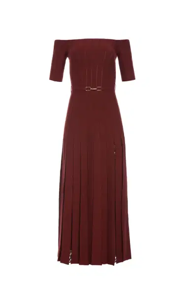 Gabriela Hearst Kurt Knit Pleated Maxi Dress in Burnt Sienna Merino Wool | Thumbnail 1 Gabriela Hearst Kurt Knit Pleated Maxi Dress in Burnt Sienna Merino Wool | Thumbnail 1