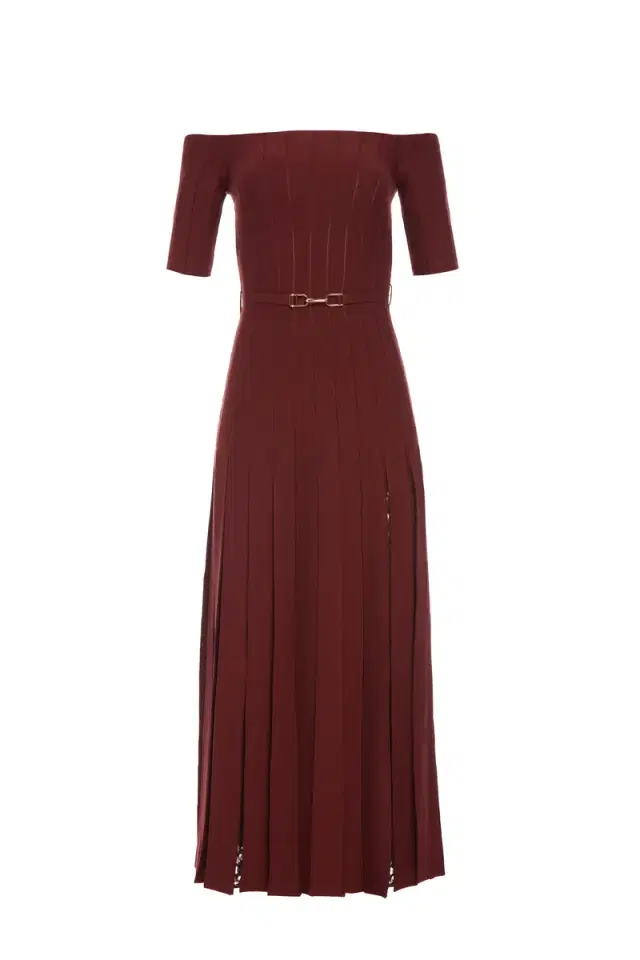 GABRIELA HEARST Kurt Knit Pleated Maxi Dress in Burnt Sienna Merino Wool
