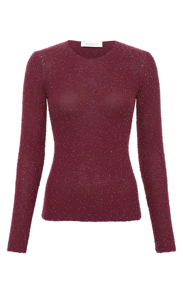 Gabriela Hearst Nello Knit Sweater in Bordeaux Beaded Cashmere Silk