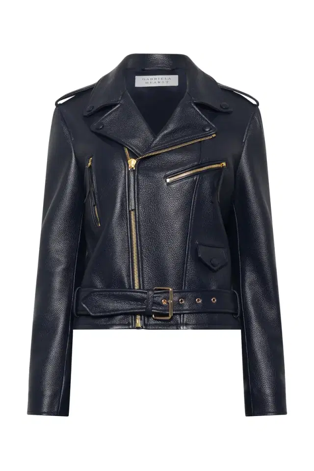 Gabriela Hearst Anton Moon Biker Jacket in Dark Navy Textured Leather