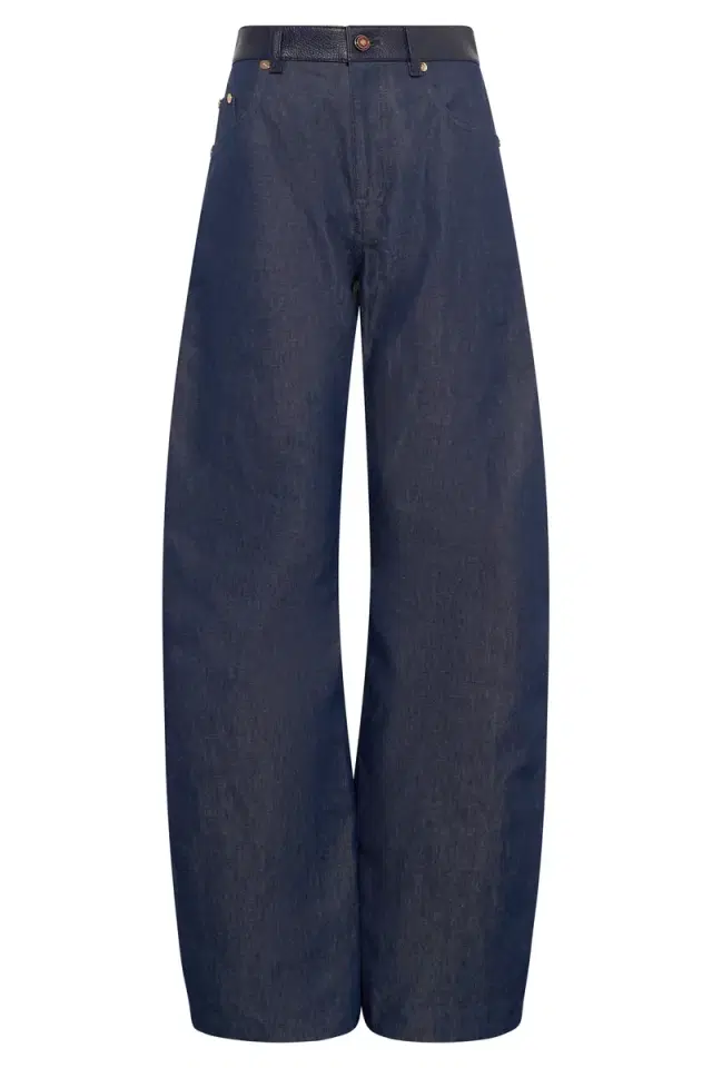 Gabriela Hearst Lucian Barrel-leg Jean in Indigo Blue Recycled Cotton Linen Denim & Textured Leather