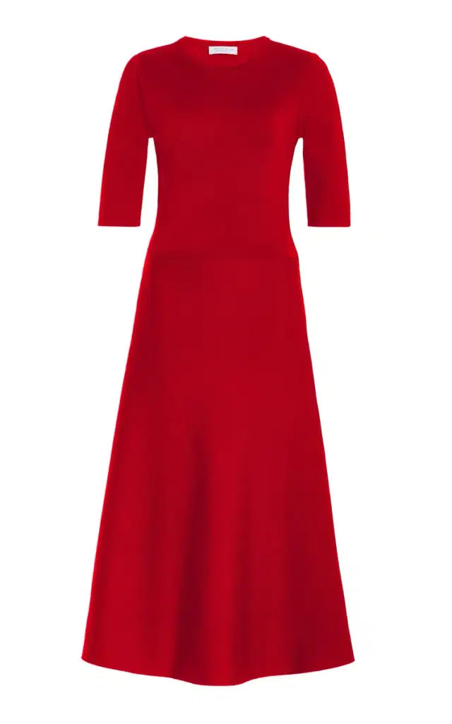 GABRIELA HEARST Seymore Knit Midi Dress in Scarlet Red Merino Wool Cashmere