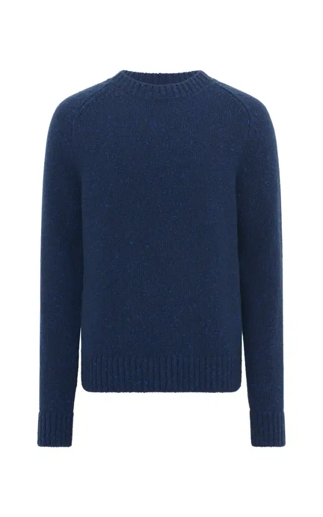 Gabriela Hearst Daniel Knit Sweater in Electric Navy Speckled Aran Cashmere