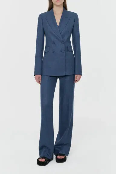 Gabriela Hearst Vesta Flare Pant in Denim Virgin Wool Silk with Linen | Thumbnail 2