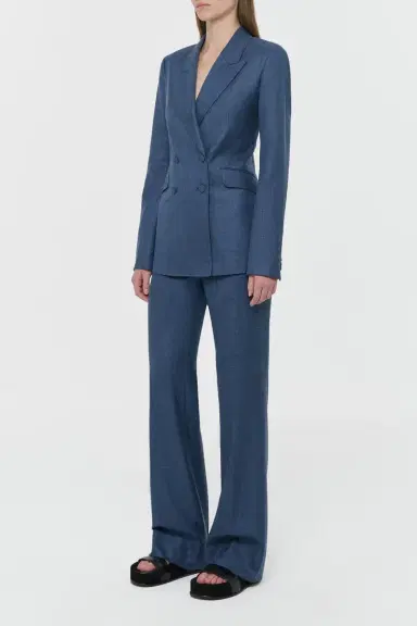 Gabriela Hearst Vesta Flare Pant in Denim Virgin Wool Silk with Linen | Thumbnail 3