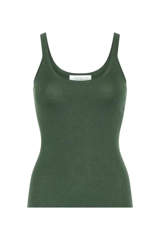 Gabriela Hearst Cinxia Knit Tank Top in Olive Cashmere Silk