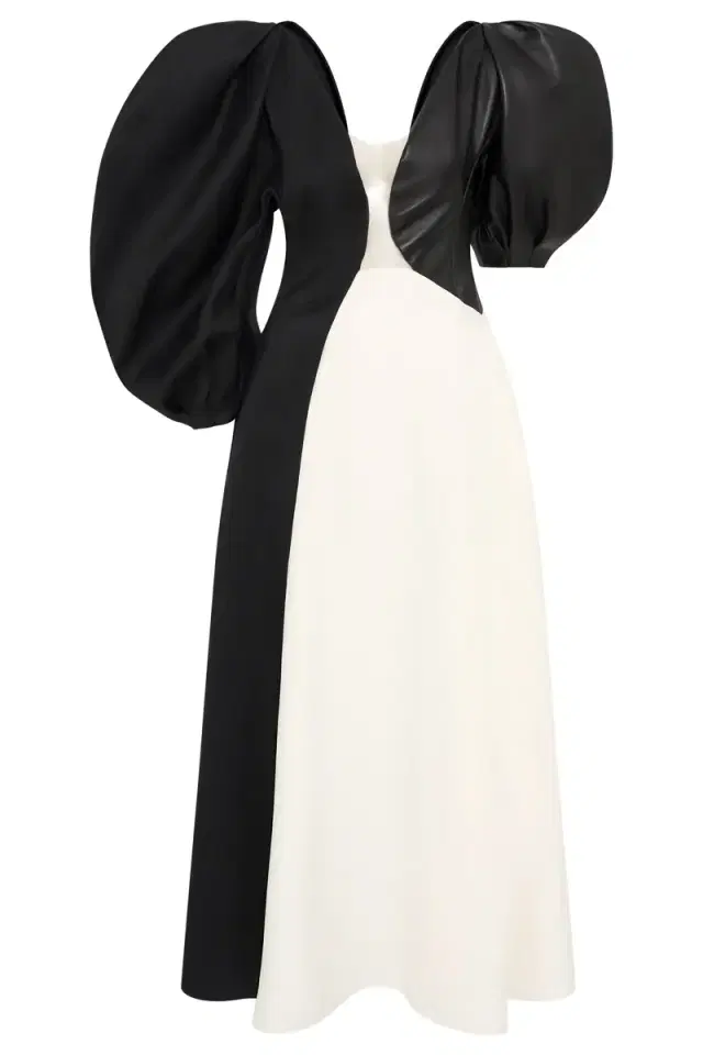 Gabriela Hearst Sephir Puff Sleeve Maxi Dress in  Silk Wool Cady, Black Linen Slub & Leather