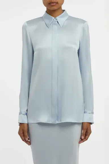 Gabriela Hearst Cruz Shirt in Light Blue Silk Satin | Thumbnail 4 Gabriela Hearst Cruz Shirt in Light Blue Silk Satin | Thumbnail 4