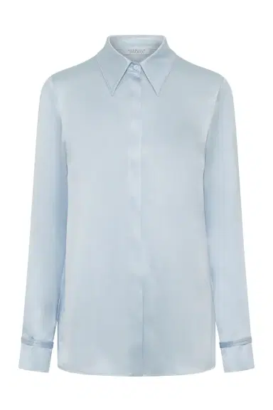 Gabriela Hearst Cruz Shirt in Light Blue Silk Satin | Thumbnail 1 Gabriela Hearst Cruz Shirt in Light Blue Silk Satin | Thumbnail 1