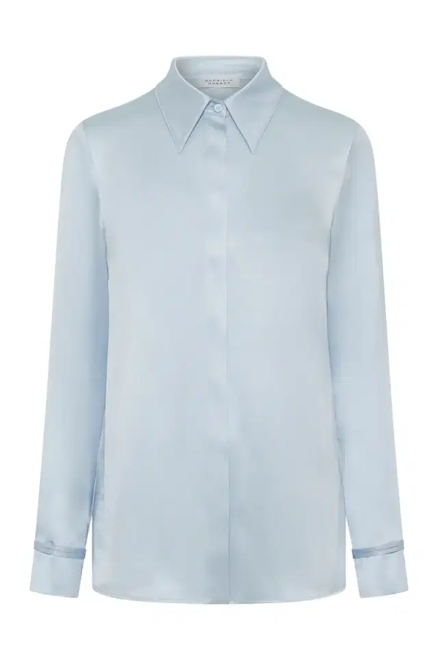 Gabriela Hearst Cruz Shirt in Light Blue Silk Satin