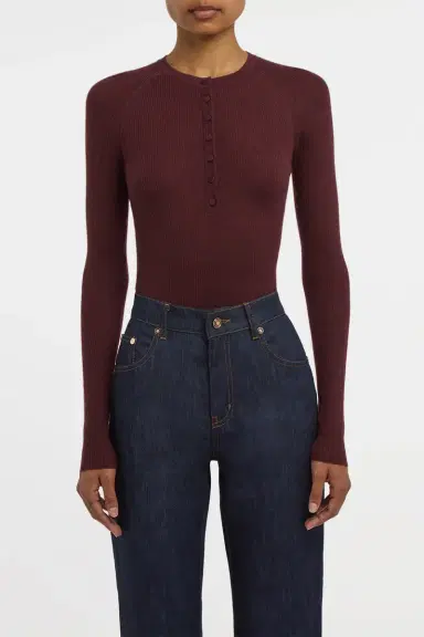 Gabriela Hearst Anges Knit Henley in Bordeaux Cashmere Silk with Hemp | Thumbnail 2 Gabriela Hearst Anges Knit Henley in Bordeaux Cashmere Silk with Hemp | Thumbnail 2