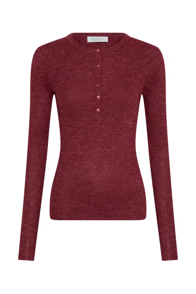 Gabriela Hearst Anges Knit Henley in Bordeaux Cashmere Silk with Hemp