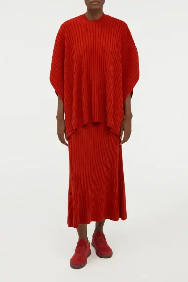 Gabriela Hearst Baron Knit Cropped Poncho in Antelope Orange Merino Wool Cashmere | Thumbnail 2