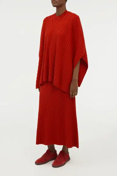 Gabriela Hearst Baron Knit Cropped Poncho in Antelope Orange Merino Wool Cashmere | Thumbnail 3