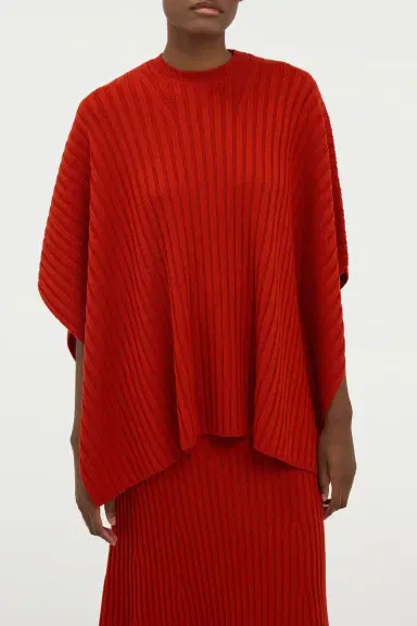 Gabriela Hearst Baron Knit Cropped Poncho in Antelope Orange Merino Wool Cashmere | Thumbnail 5