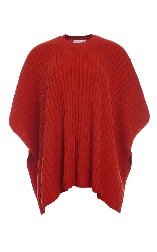 GABRIELA HEARST Baron Knit Cropped Poncho in Antelope Orange Merino Wool Cashmere