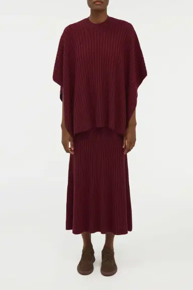 Gabriela Hearst Baron Knit Cropped Poncho in Bordeaux Merino Wool Cashmere | Thumbnail 2