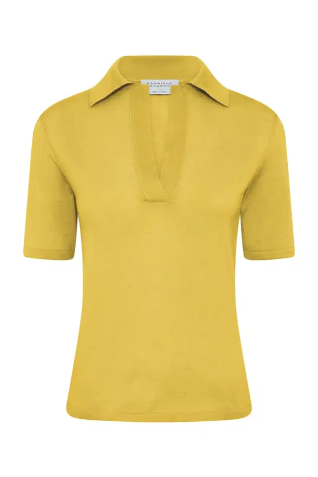 Gabriela Hearst Caius Knit Short Sleeve Polo in Citrine Cashmere Silk