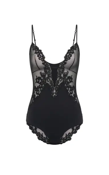 Gabriela Hearst Wynona Bodysuit in Black Recycled Nylon Lace | Thumbnail 1 Gabriela Hearst Wynona Bodysuit in Black Recycled Nylon Lace | Thumbnail 1