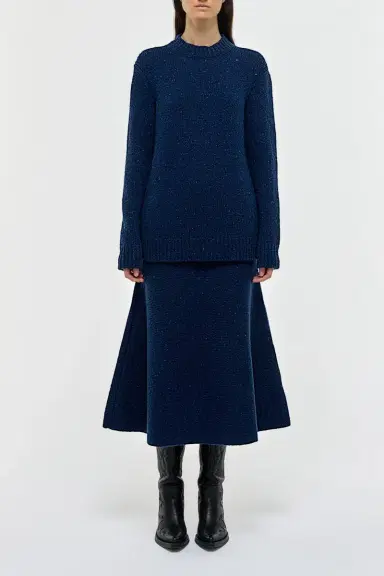 Gabriela Hearst Alfie Knit Sweater in Electric Navy Speckled Aran Cashmere | Thumbnail 2 Gabriela Hearst Alfie Knit Sweater in Electric Navy Speckled Aran Cashmere | Thumbnail 2