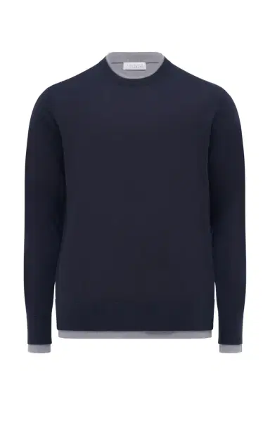 Gabriela Hearst Wells Reversible Knit Sweater in Dark Navy & Heather Grey Cashmere Silk | Thumbnail 1 Gabriela Hearst Wells Reversible Knit Sweater in Dark Navy & Heather Grey Cashmere Silk | Thumbnail 1