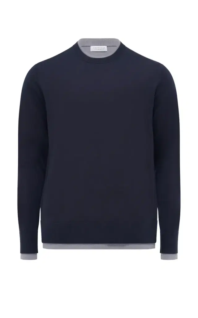 Gabriela Hearst Wells Reversible Knit Sweater in Dark Navy & Heather Grey Cashmere Silk