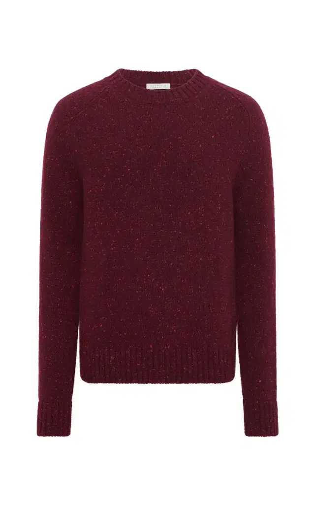 Gabriela Hearst Daniel Knit Sweater in Bordeaux Speckled Aran Cashmere