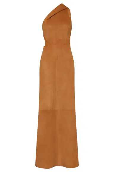 Gabriela Hearst Kallen Hoodie Maxi Dress In Cashew Suede | Thumbnail 1 Gabriela Hearst Kallen Hoodie Maxi Dress In Cashew Suede | Thumbnail 1