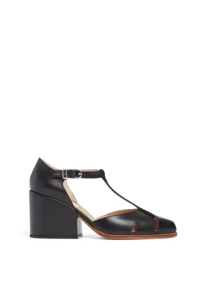 Gabriela Hearst Hawes T-Strap Block Heel Pump in Black Leather