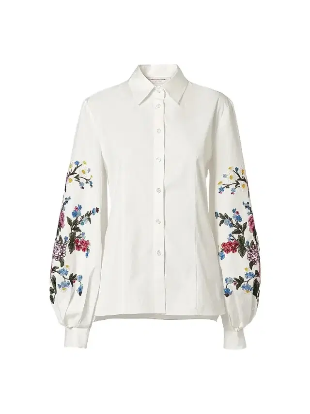 Carolina Herrera Women's Floral-Embroidered Cotton Shirt - White