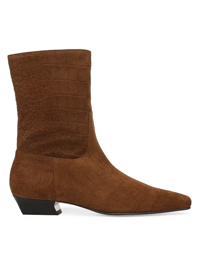 Favorite Daughter Women's Addison Snake-Embossed Suede Ankle Boots - Saddle - Size 11