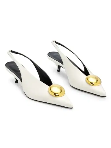 Proenza Schouler Women's Dome Slash 40MM Leather Slingback Pumps - Ivory - Size 12 | Thumbnail 2