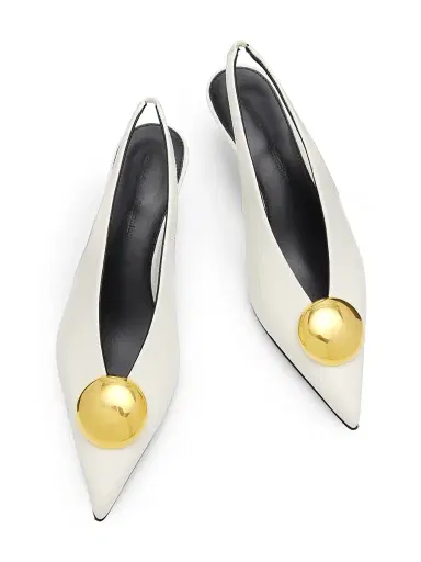 Proenza Schouler Women's Dome Slash 40MM Leather Slingback Pumps - Ivory - Size 12 | Thumbnail 4