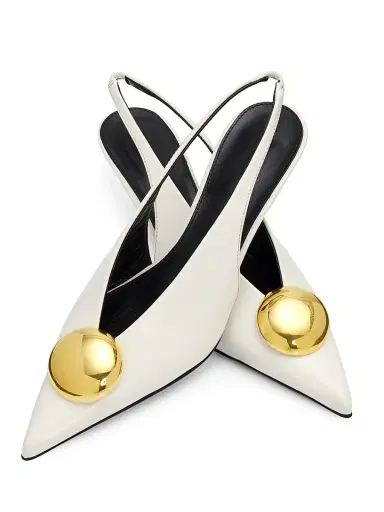 Proenza Schouler Women's Dome Slash 40MM Leather Slingback Pumps - Ivory - Size 12 | Thumbnail 6