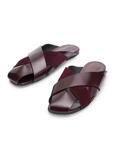 Proenza Schouler Women's Slant Cross Leather & Suede Slides - Oxblood - Size 9.5 Sandals | Thumbnail 2