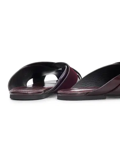 Proenza Schouler Women's Slant Cross Leather & Suede Slides - Oxblood - Size 9.5 Sandals | Thumbnail 3