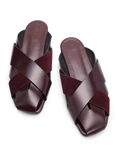 Proenza Schouler Women's Slant Cross Leather & Suede Slides - Oxblood - Size 9.5 Sandals | Thumbnail 4