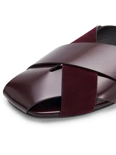 Proenza Schouler Women's Slant Cross Leather & Suede Slides - Oxblood - Size 9.5 Sandals | Thumbnail 6