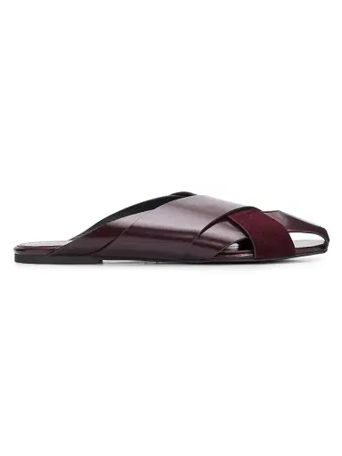Proenza Schouler Women's Slant Cross Leather & Suede Slides - Oxblood - Size 9.5 Sandals | Thumbnail 1