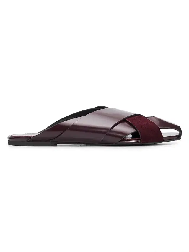 Proenza Schouler Women's Slant Cross Leather & Suede Slides - Oxblood  Sandals