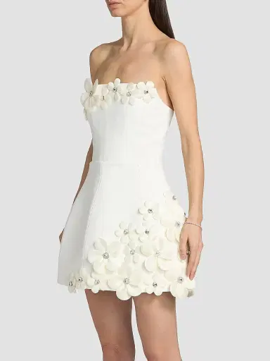 Bronx and Banco Women's Estelle 3D Floral Strapless Minidress - White | Thumbnail 4