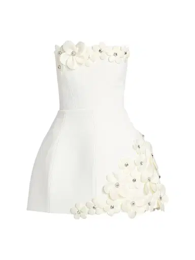 Bronx and Banco Women's Estelle 3D Floral Strapless Minidress - White | Thumbnail 1
